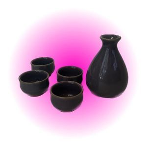 JAPANESE CLAY ENAMELLED SAKE SET PURPLE